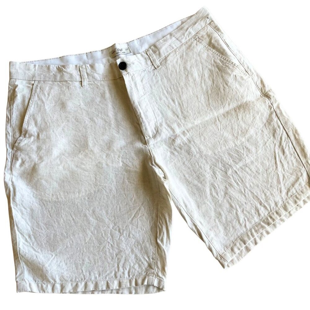 F&F Men's 100% Linen Shorts, Off-White/Cream‎ - Size 38.  In excellent condition